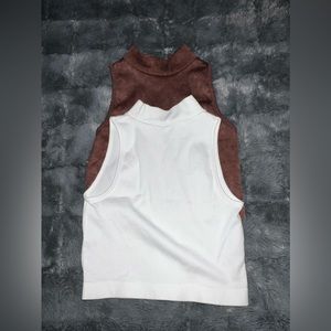 Brown and White Turtle Necked Cropped Tank Tops